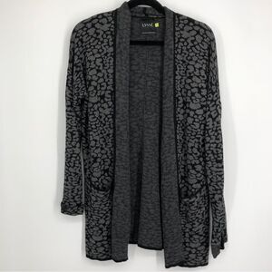 LYSSE Womens Open Front Animal Print Cardigan Black Gray Size Small